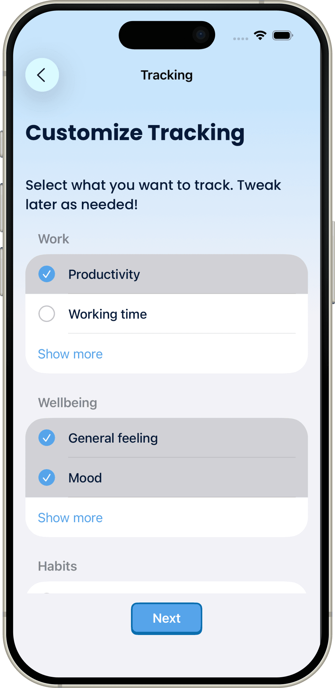 Select what to track